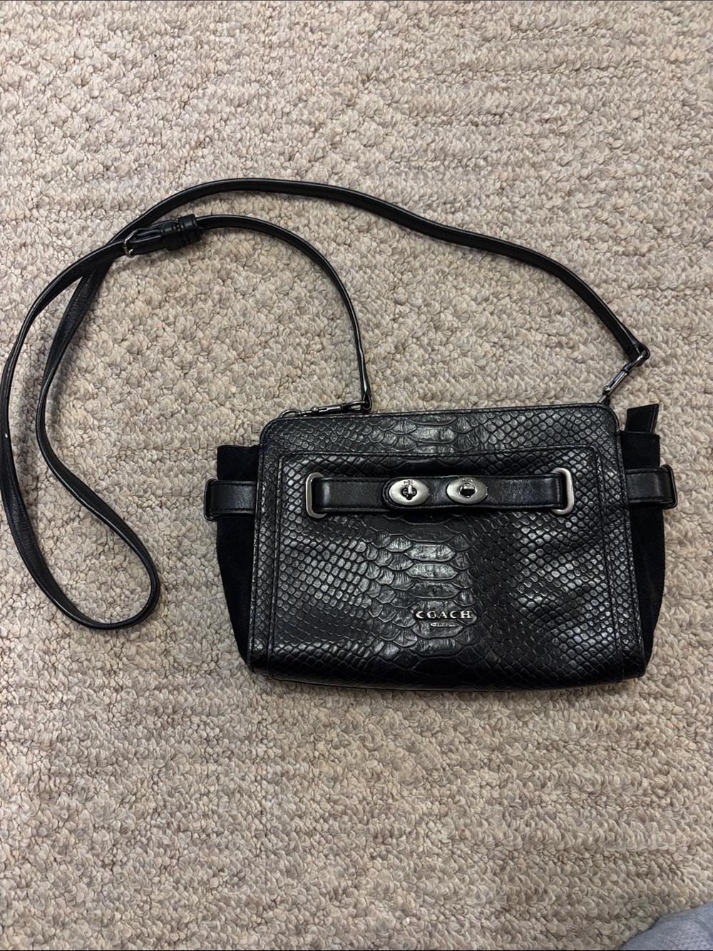 Vintage Coach Blake crossbody bag in a black snake-embossed leather finish